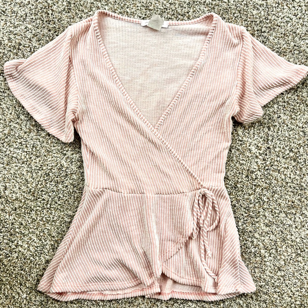 Caution To The Wind Pink Striped Wrap Blouse Size Medium